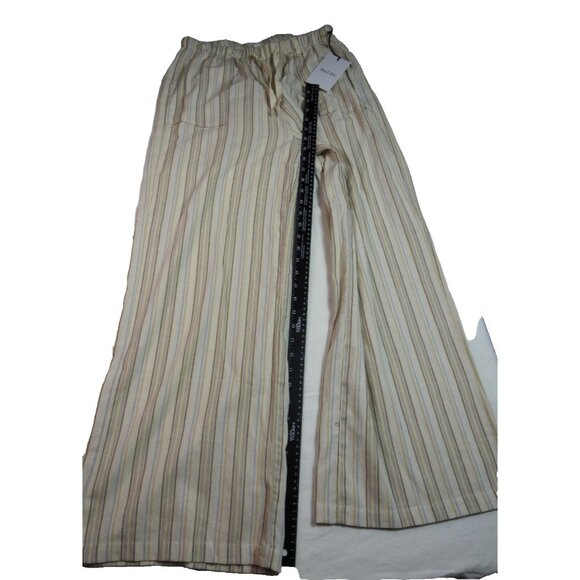 Black Ibis Striped Linen Blend Wide Leg Pants Women’s XL Beige Tan Blue Neutral - Picture 3 of 8